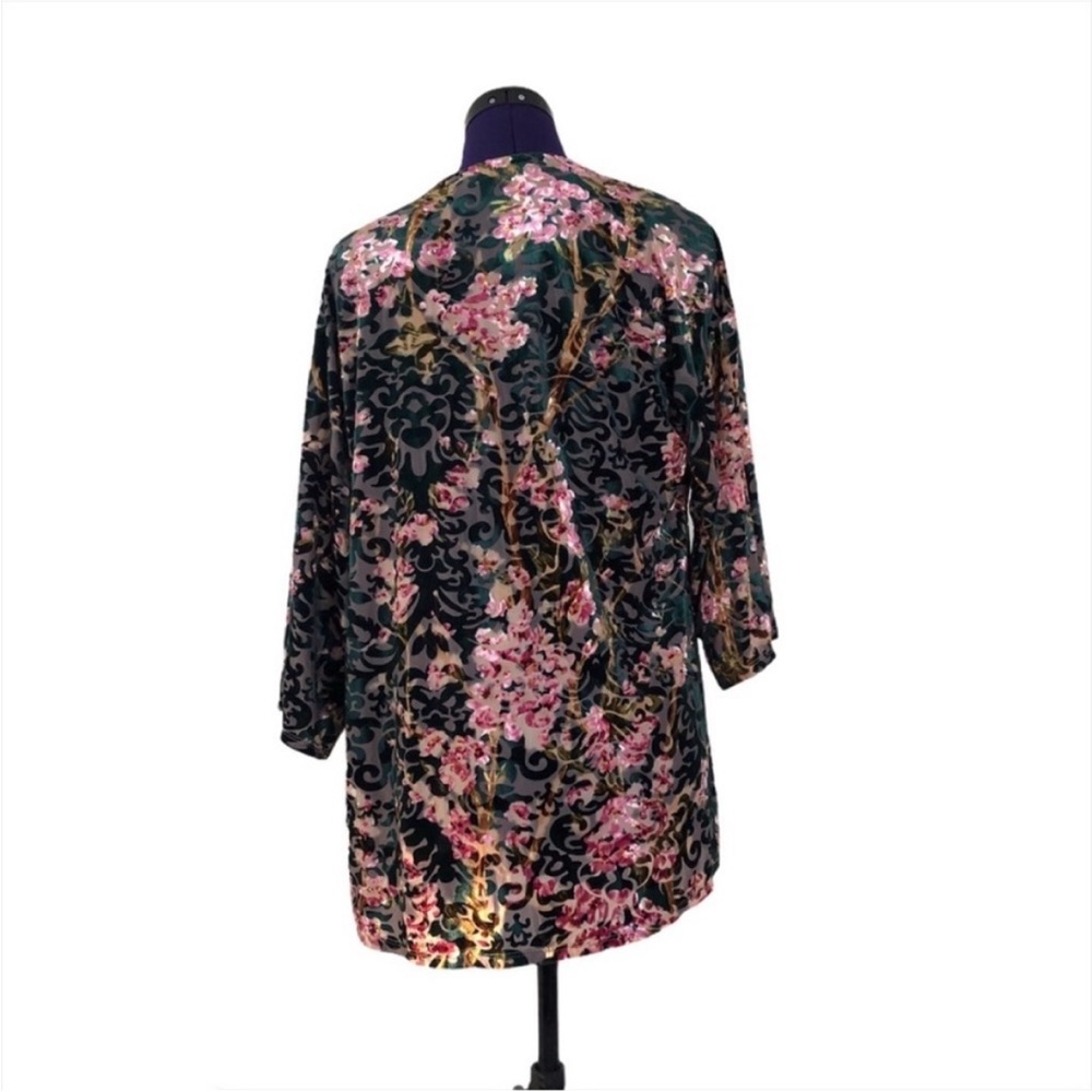 Always Indigo Green Black Floral Velvet Sweater - Picture 3 of 16